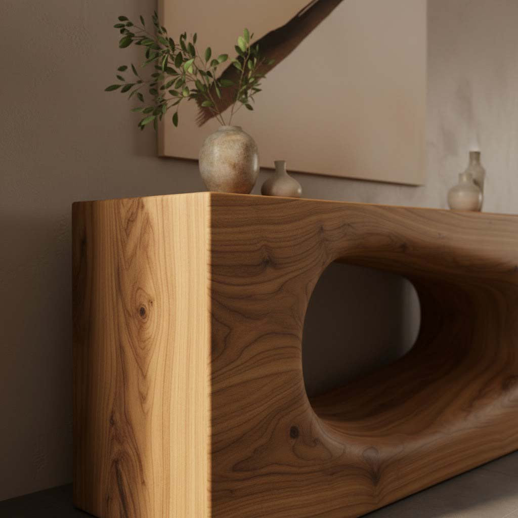 Solid Wood Sculptural Console Table