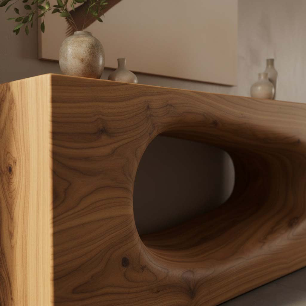 Solid Wood Sculptural Console Table