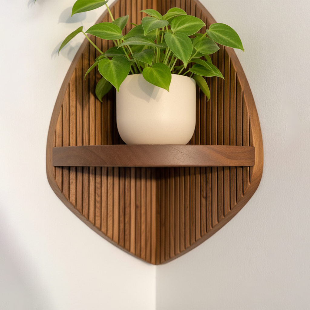 Modern Fluted Solid Wood Corner Floating Shelf