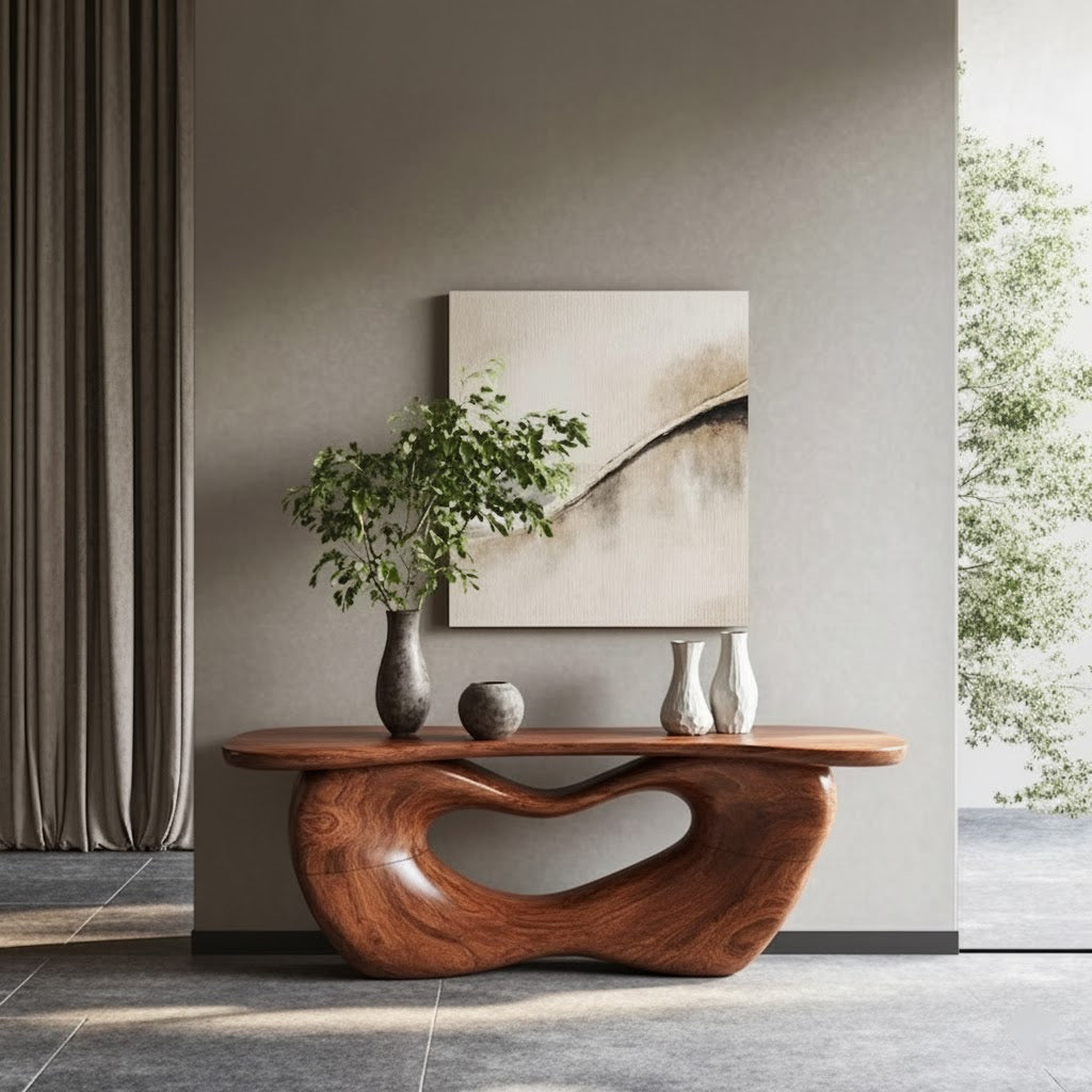 Sculptural Solid Wood Console Table – Flow Series