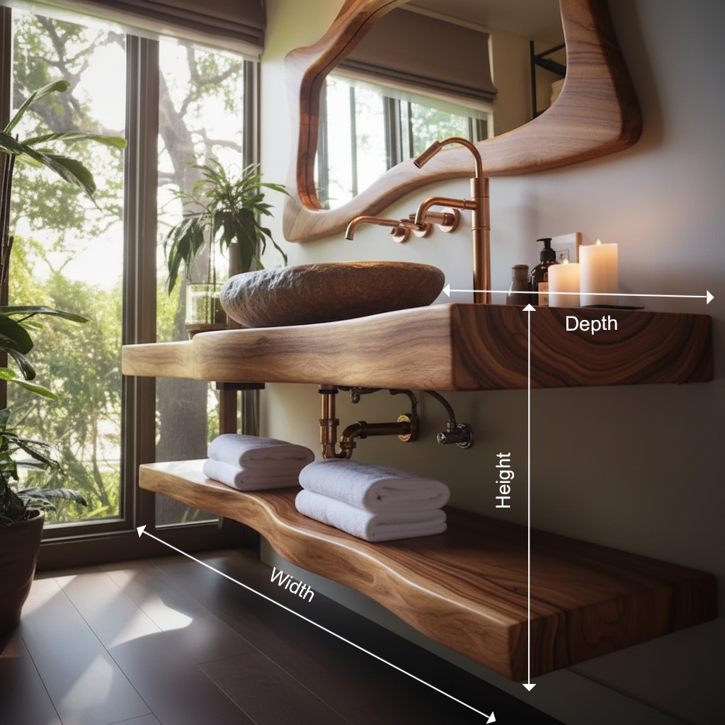 Live Edge Solid Wood Floating Bathroom Vanity