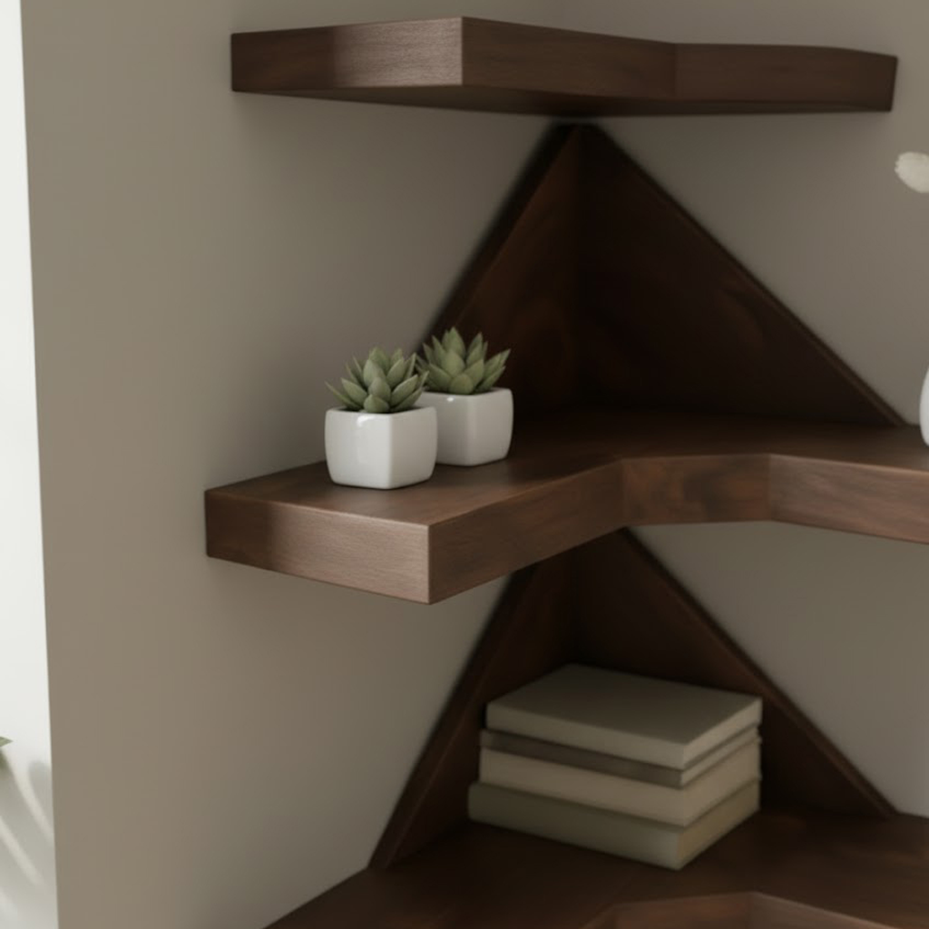Geometric Solid Wood Corner Floating Shelves