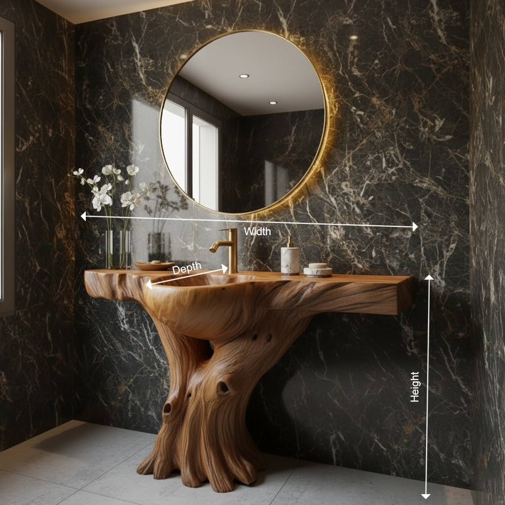 Rootform Solid Wood Sculptural Floating Bathroom Vanity