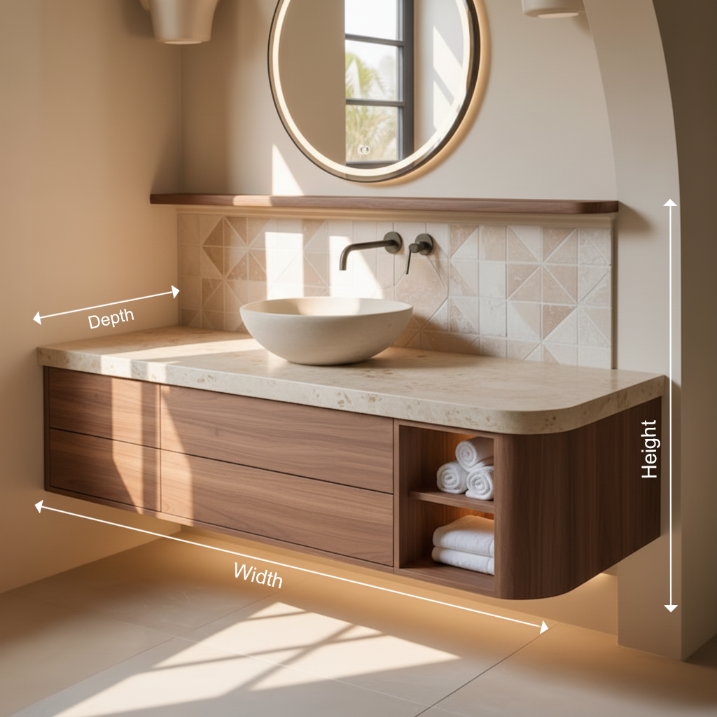 Solid Wood Floating Bathroom Vanity with Stone Top