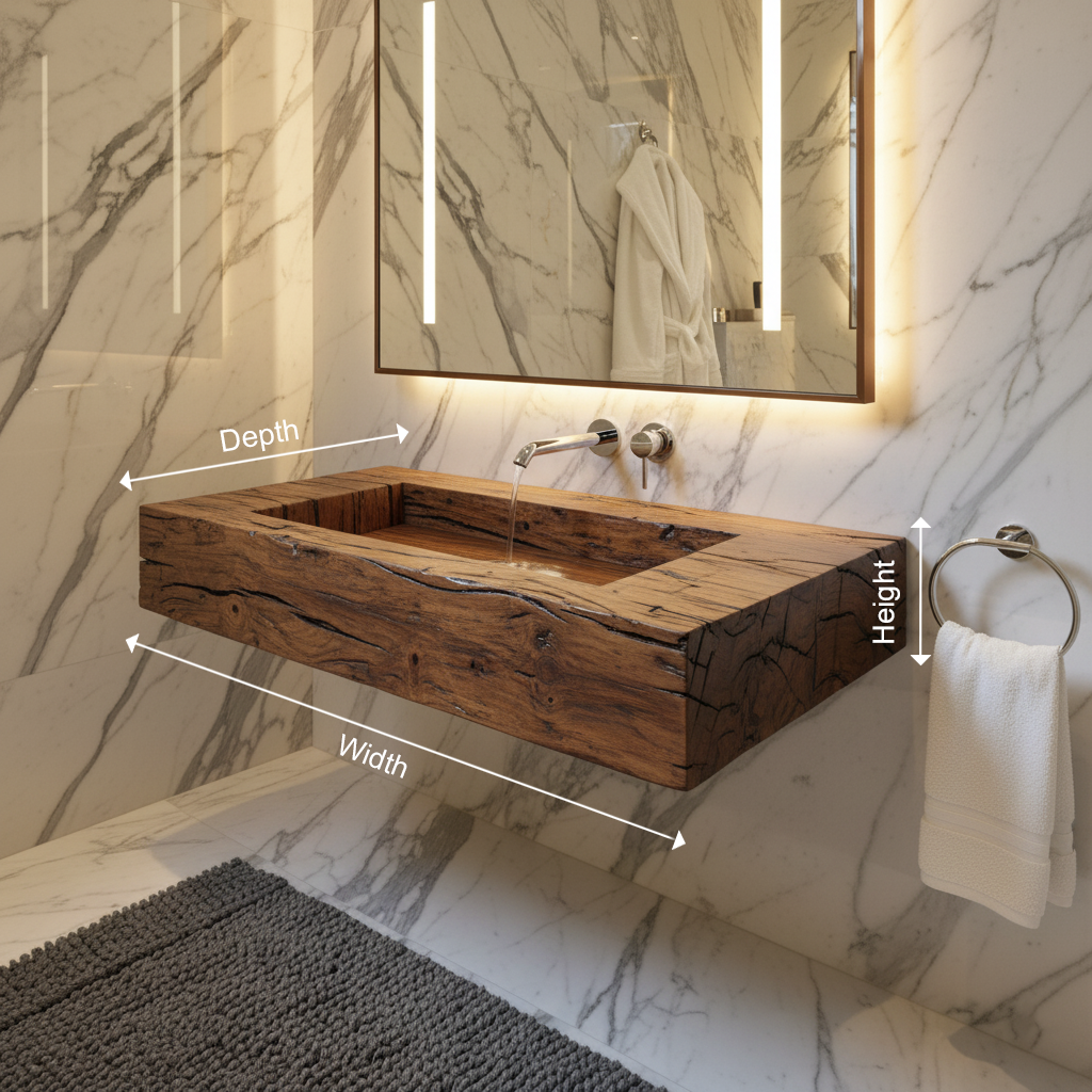 Solid Wood Integrated Sink Floating Vanity