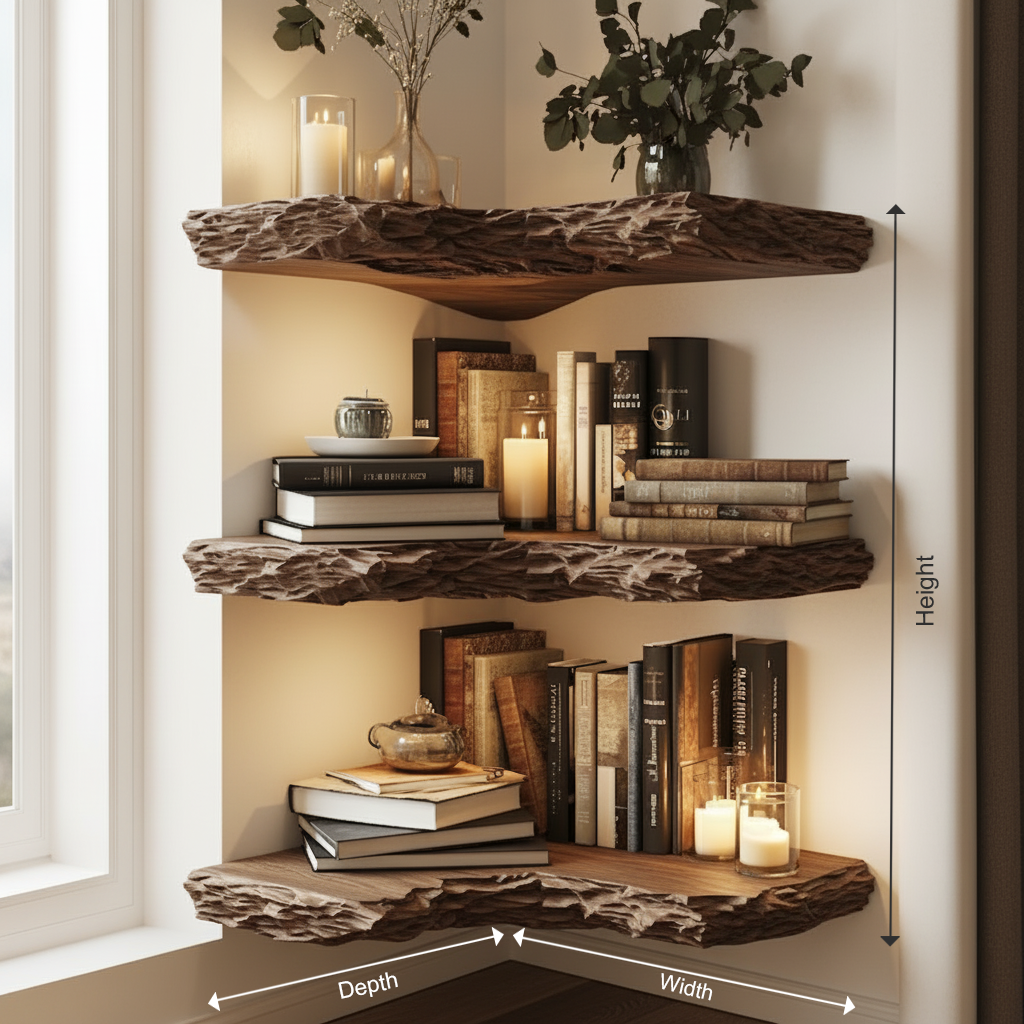 Live Edge Solid Wood Corner Floating Shelves