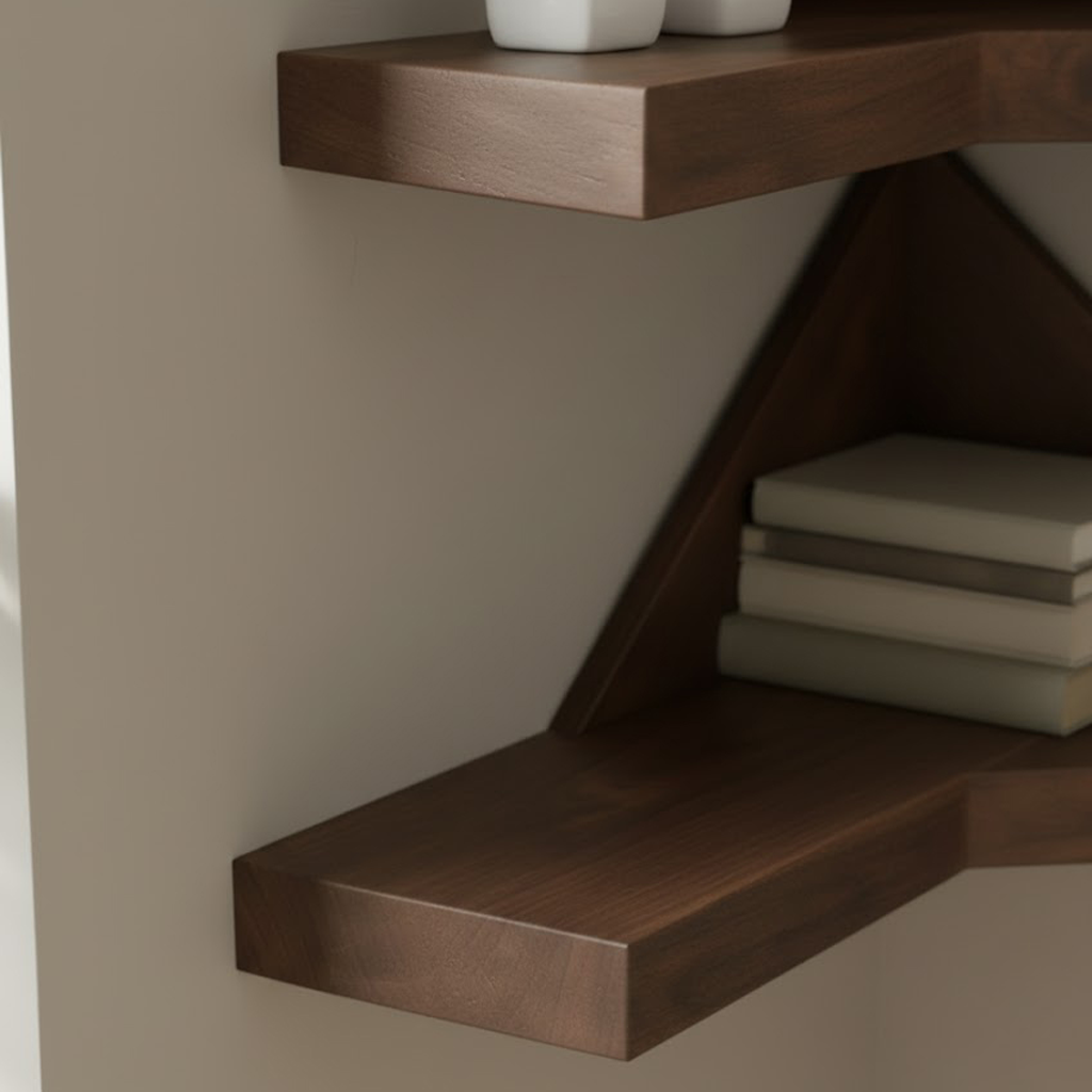 Geometric Solid Wood Corner Floating Shelves