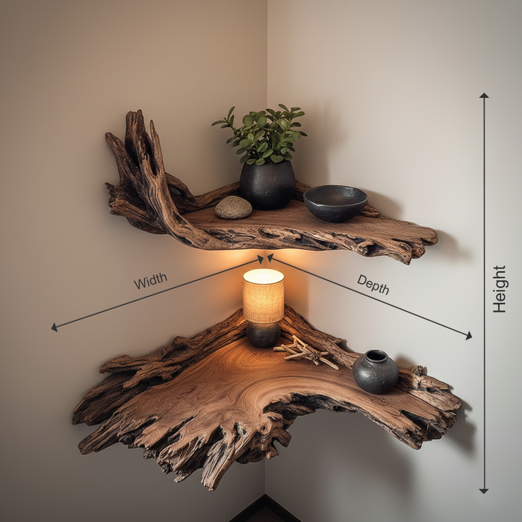 Driftwood Root Corner Floating Shelves