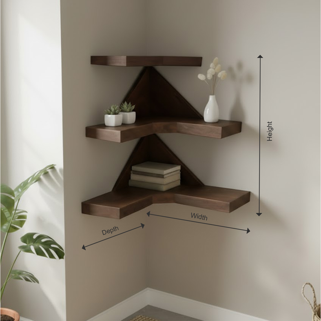 Geometric Solid Wood Corner Floating Shelves