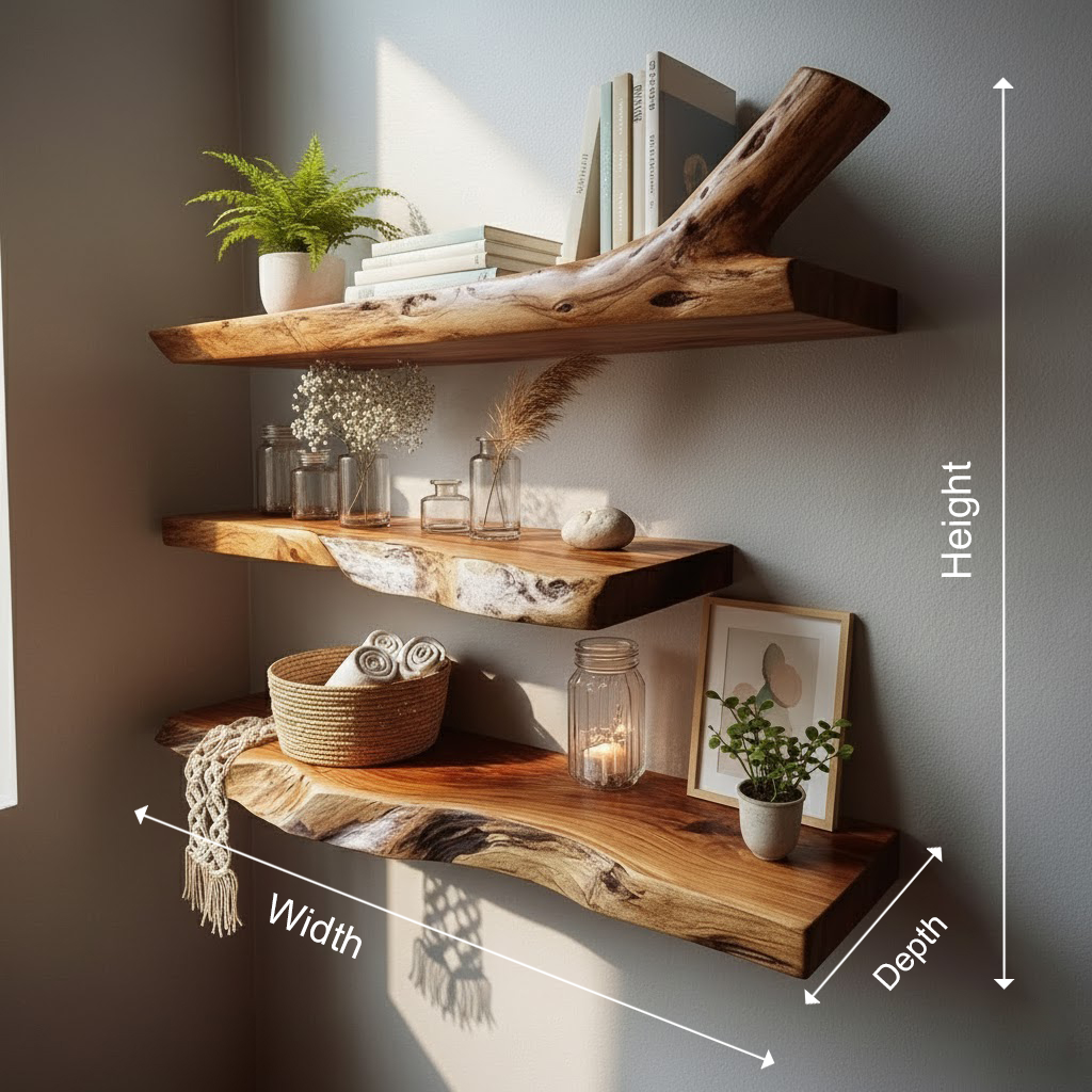 Live Edge Floating Wood Shelves